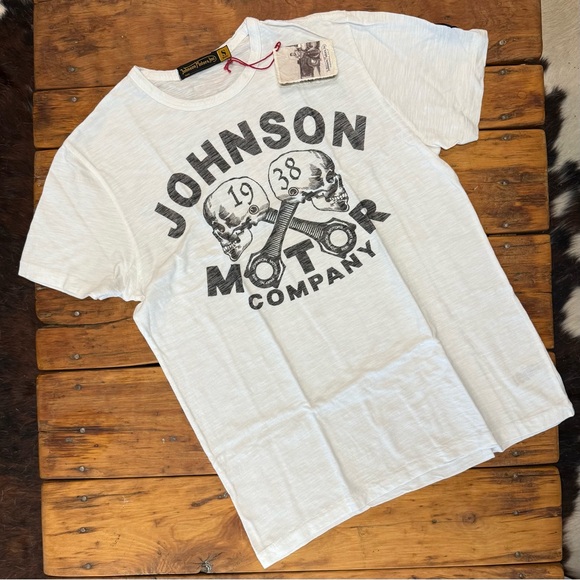 Johnson Motors “Skulls 1938” vintage slub moto tee. NWT